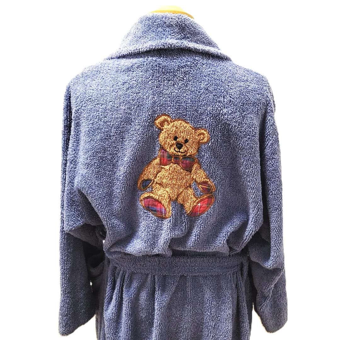 80s Ladies Teddy Bear Robe Blue Terry Housecoat Size S/M - Etsy