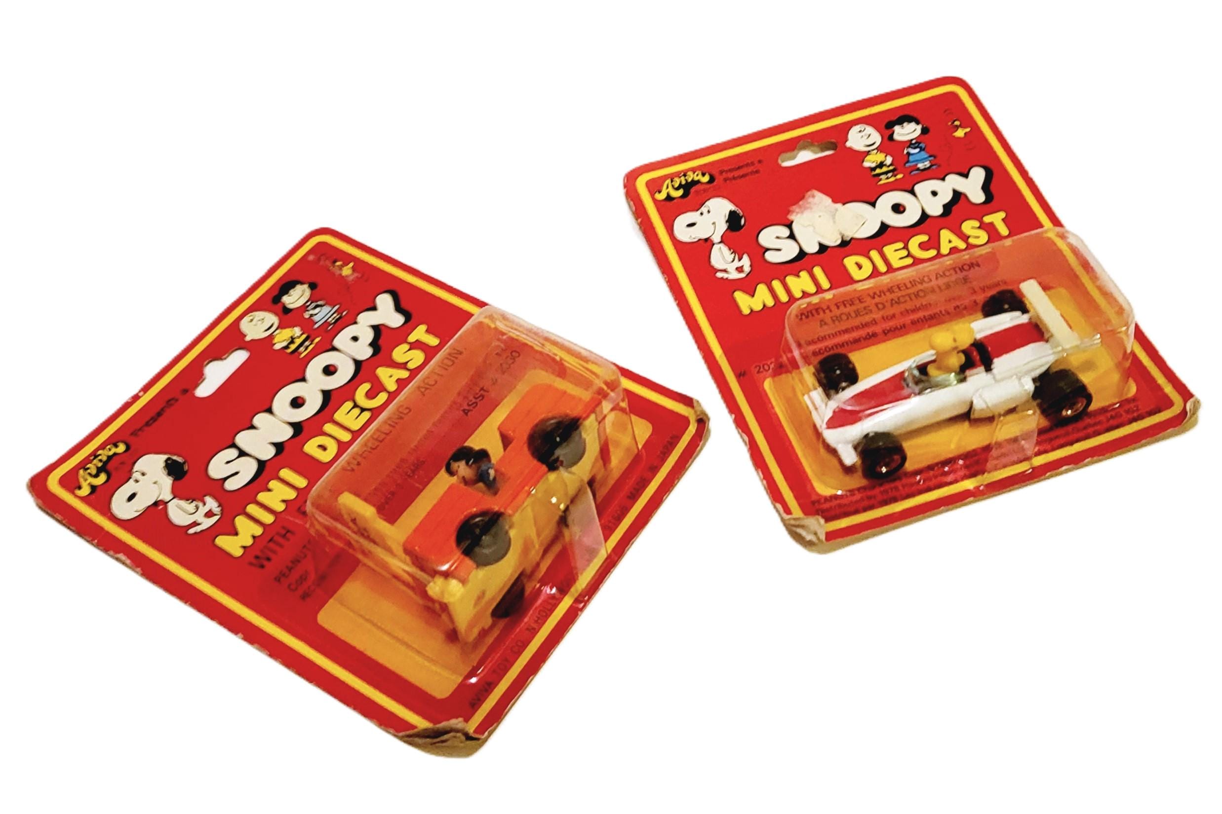 70s Snoopy Mini Die Cast Woodstock Racecar and Lucy Forklift 2pc