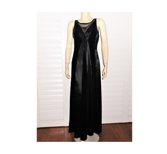 Vintage Evening Gown 80s Black Velvet Dress M