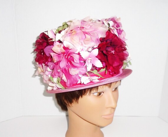 60s Flower Hat Vintage Spring Flowers Church Hat
