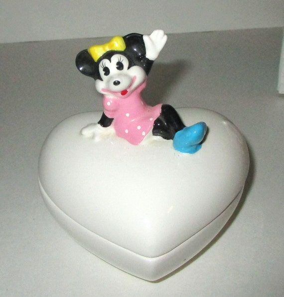 Minnie Mouse Trinket Box Heart Jewelry Holder w Micke… Gem