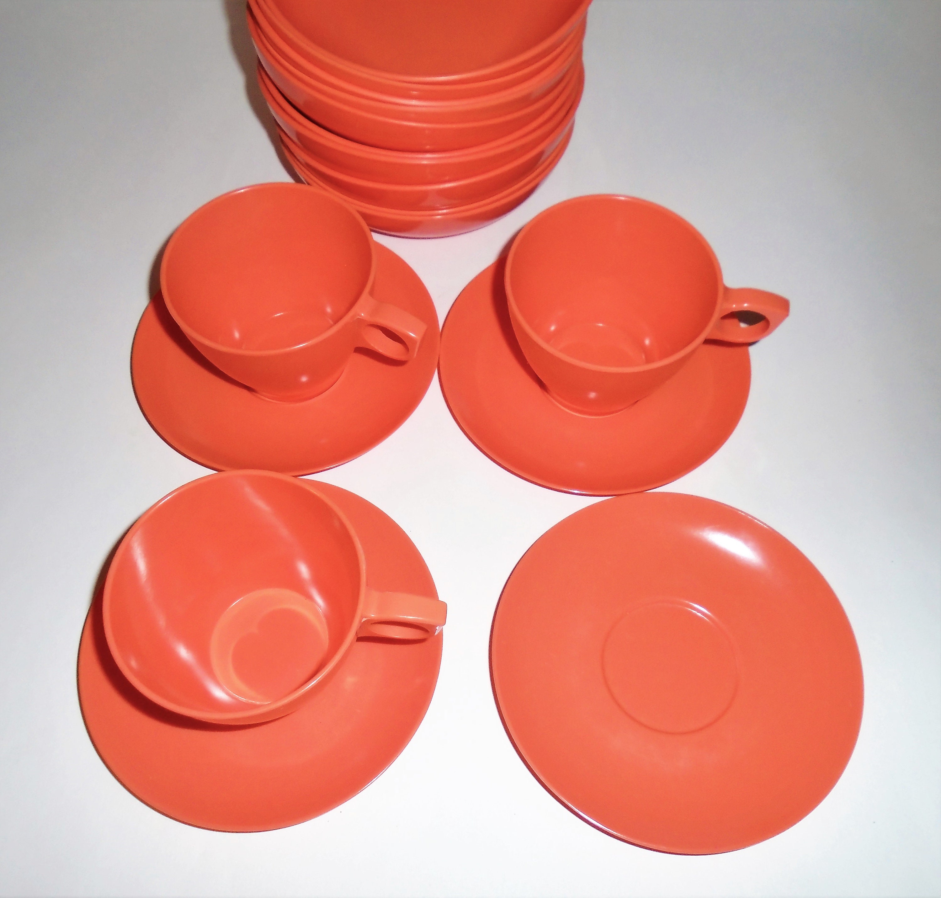 Vintage Melamine Plates Orange Bowls and Cups Dinnerware 17pc Etsy