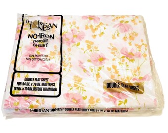 Double Flat Sheet Morgan Jones Pink and Orange Floral Percale NOS