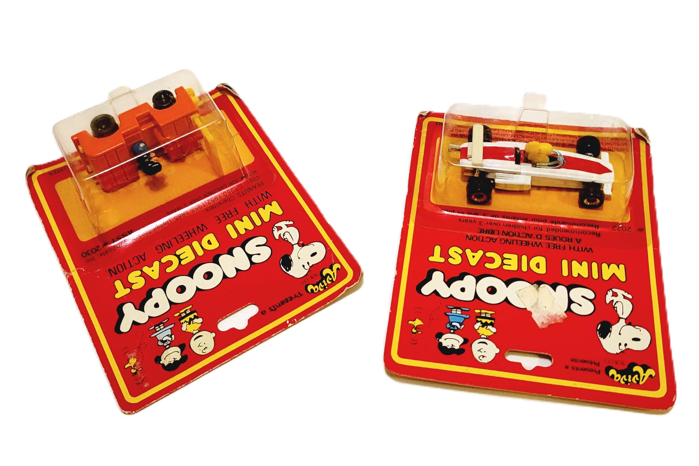70s Snoopy Mini Die Cast Woodstock Racecar and Lucy Forklift 2pc