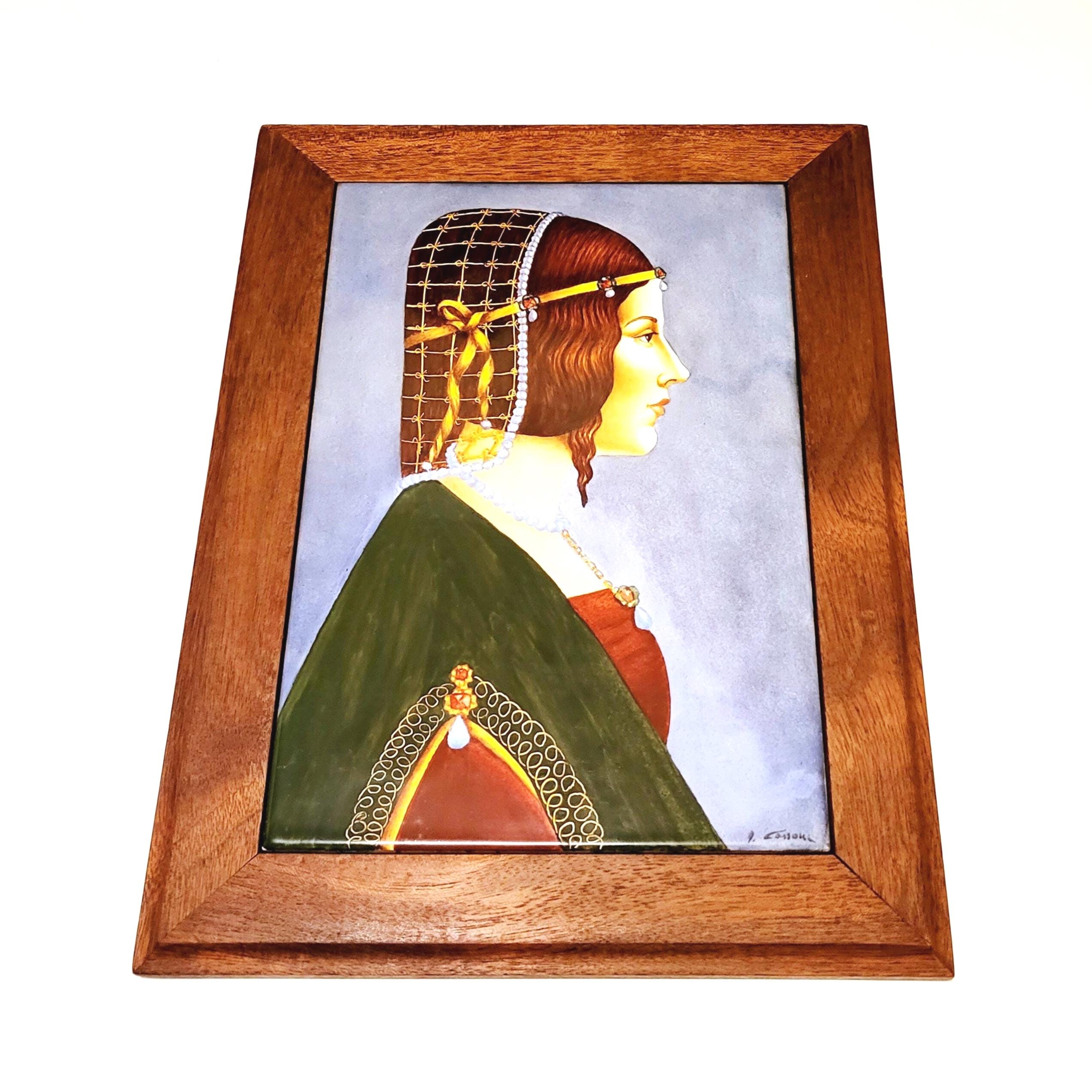 Beatrice D'este Ceramic Tile Artwork Leonardo Style Signed 15x11