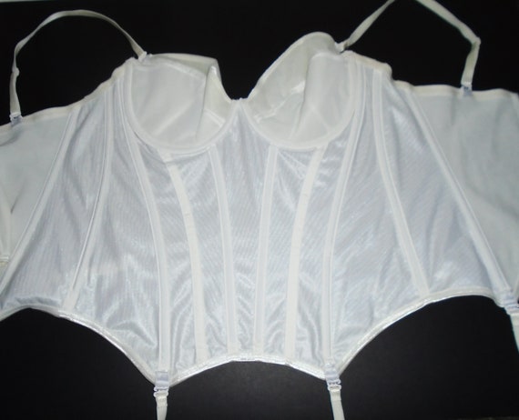 Vintage Corset 80s White Lace Corset with Garters… - image 9