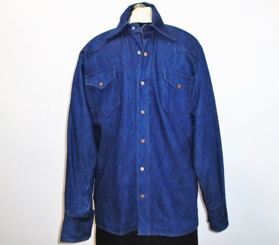 Vintage Jean Shirt 70s Lee West Cal 45 Denim Shirt M - Gem