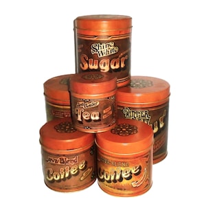 70s Canister Set 6 Tins Flour Sugar Coffee Kitchen Containers