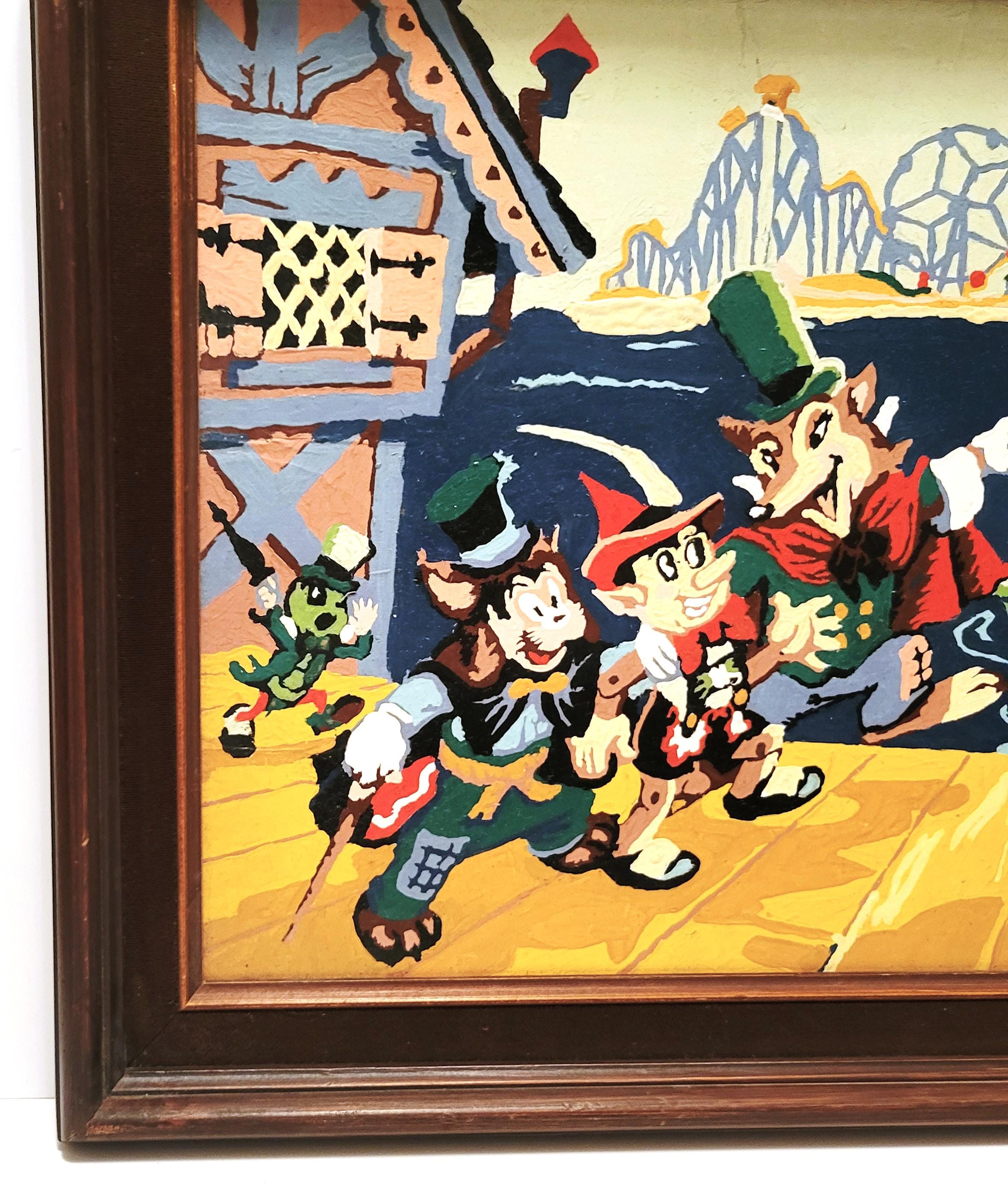 50s Disney Paint by Number Pinocchio at Pleasure Island 19x15 Wood