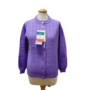 70s Mauve Sweater Cable Knit Wool Cardigan Medium NWT