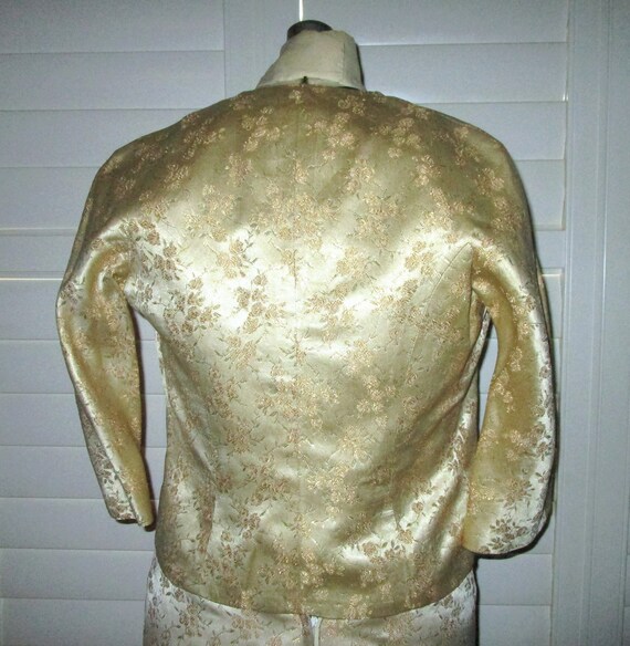 60s Brocade Dress Gold and Cream Sheath with Matc… - image 3