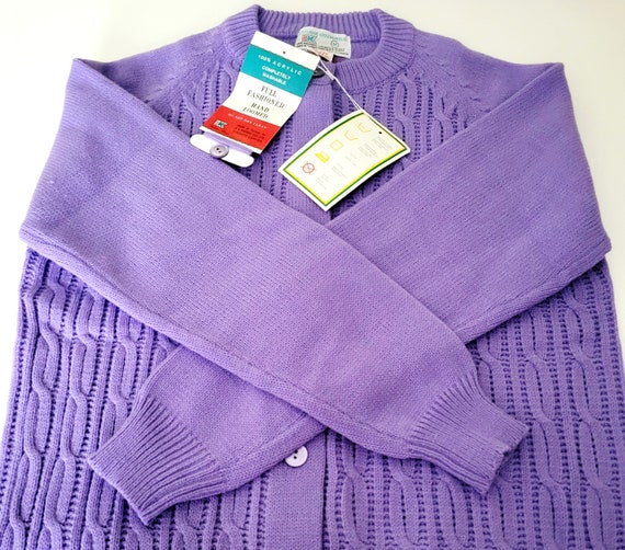 70s Mauve Sweater Cable Knit Wool Cardigan Medium… - image 8