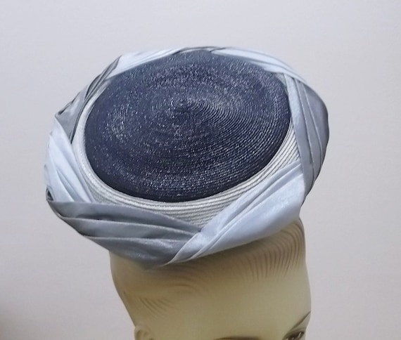 Vintage Hat 50s Blue Saucer Hat