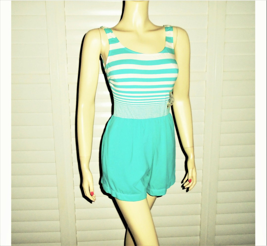 Vintage Swimsuit Romper 80s Green Playsuit S/M NWT Etsy