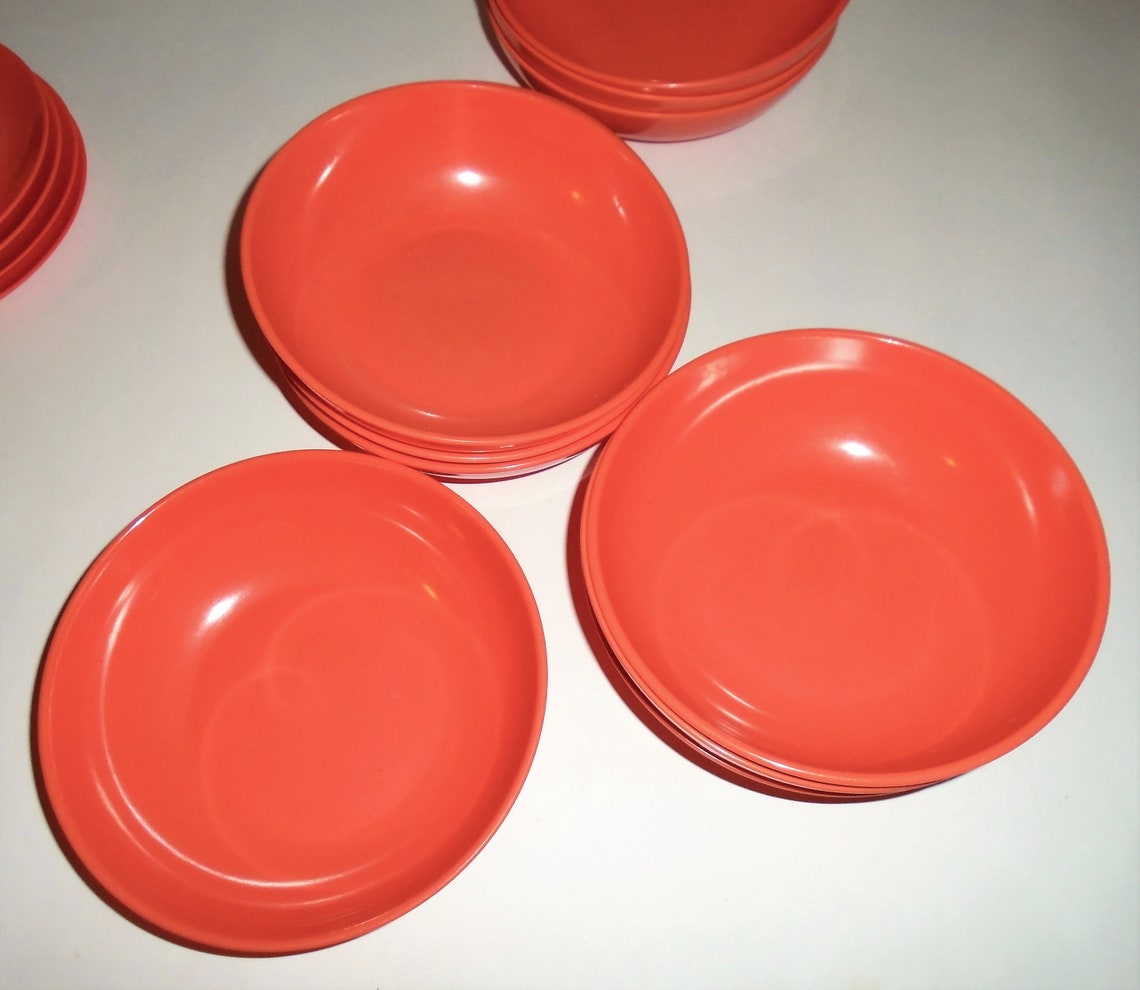Vintage Melamine Plates Orange Bowls and Cups Dinnerware 17pc Etsy