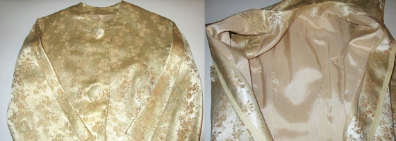 60s Brocade Dress Gold and Cream Sheath with Matc… - image 9