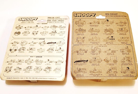 70s Snoopy Mini Die Cast Woodstock Racecar and Lucy Forklift 2pc