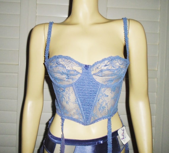 Vintage Corset 80s Mauve Lace Corset w Garters 32C