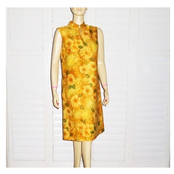 60s Hawaiian Dress Vintage Yellow Aloha Sundress M