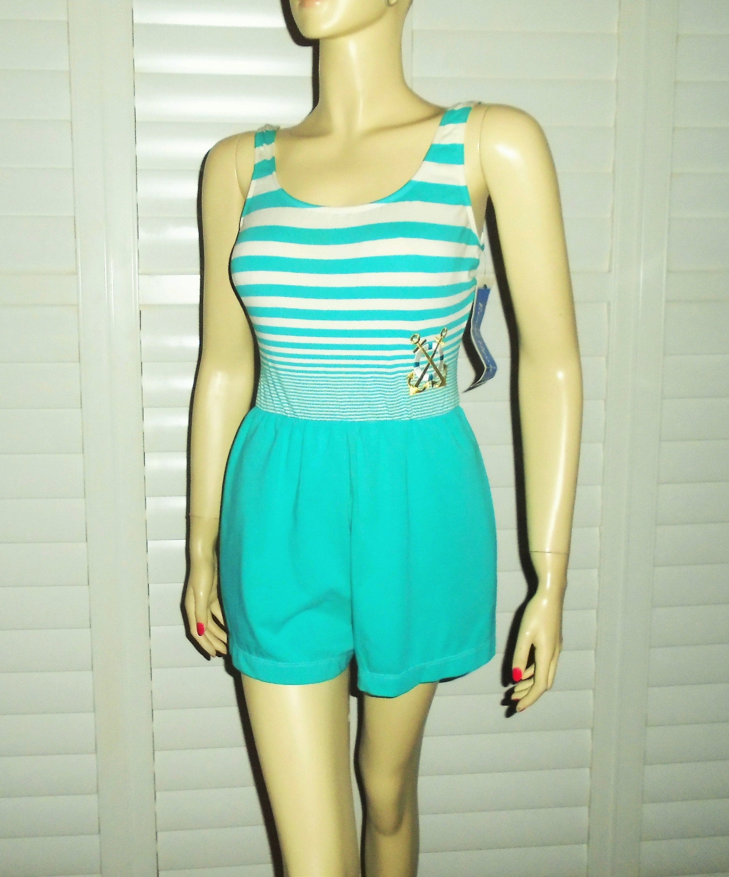 Vintage Swimsuit Romper 80s Green Playsuit S/M NWT Etsy