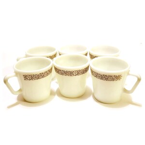 Vintage Pyrex Woodland Mugs Milk Glass Coffee Cups Set of 6