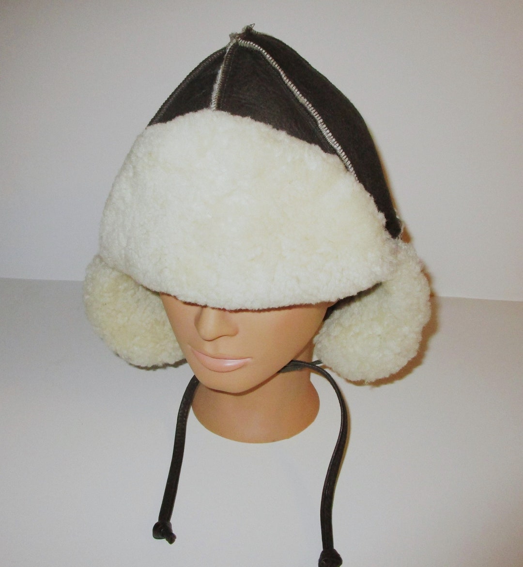 Vintage Aviator Hat Brown and White Shearling Winter Hood L Etsy