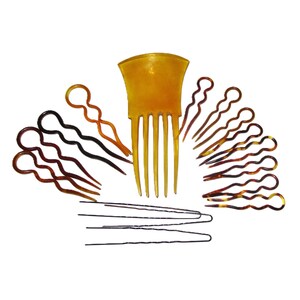 Antique Hair Comb Victorian w Celluloid Tortoiseshell Hair Pins 16pc