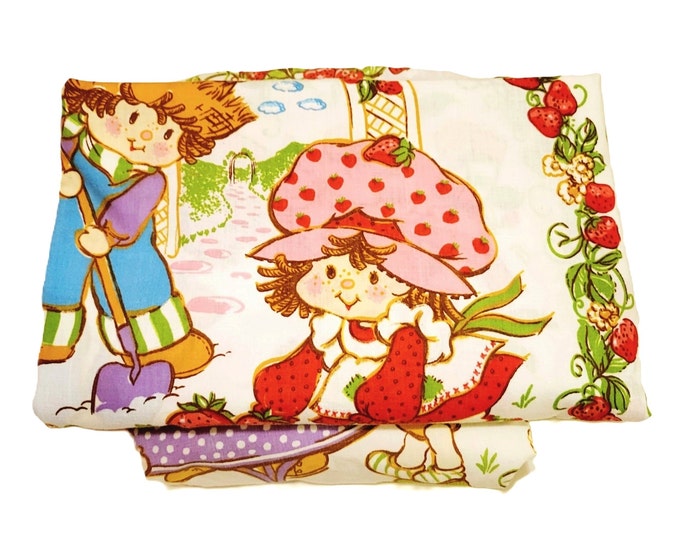 80s-strawberry-shortcake-sheets-flat-and-fitted-twin-bedding-etsy