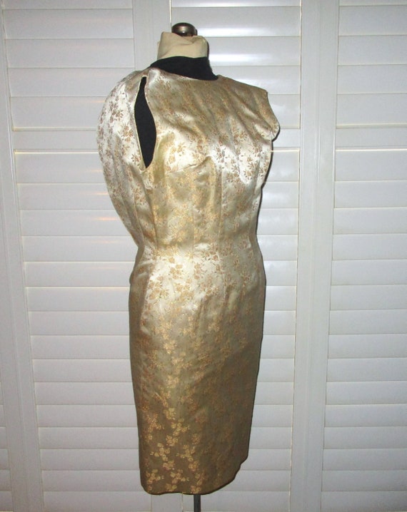 60s Brocade Dress Gold and Cream Sheath with Matc… - image 6