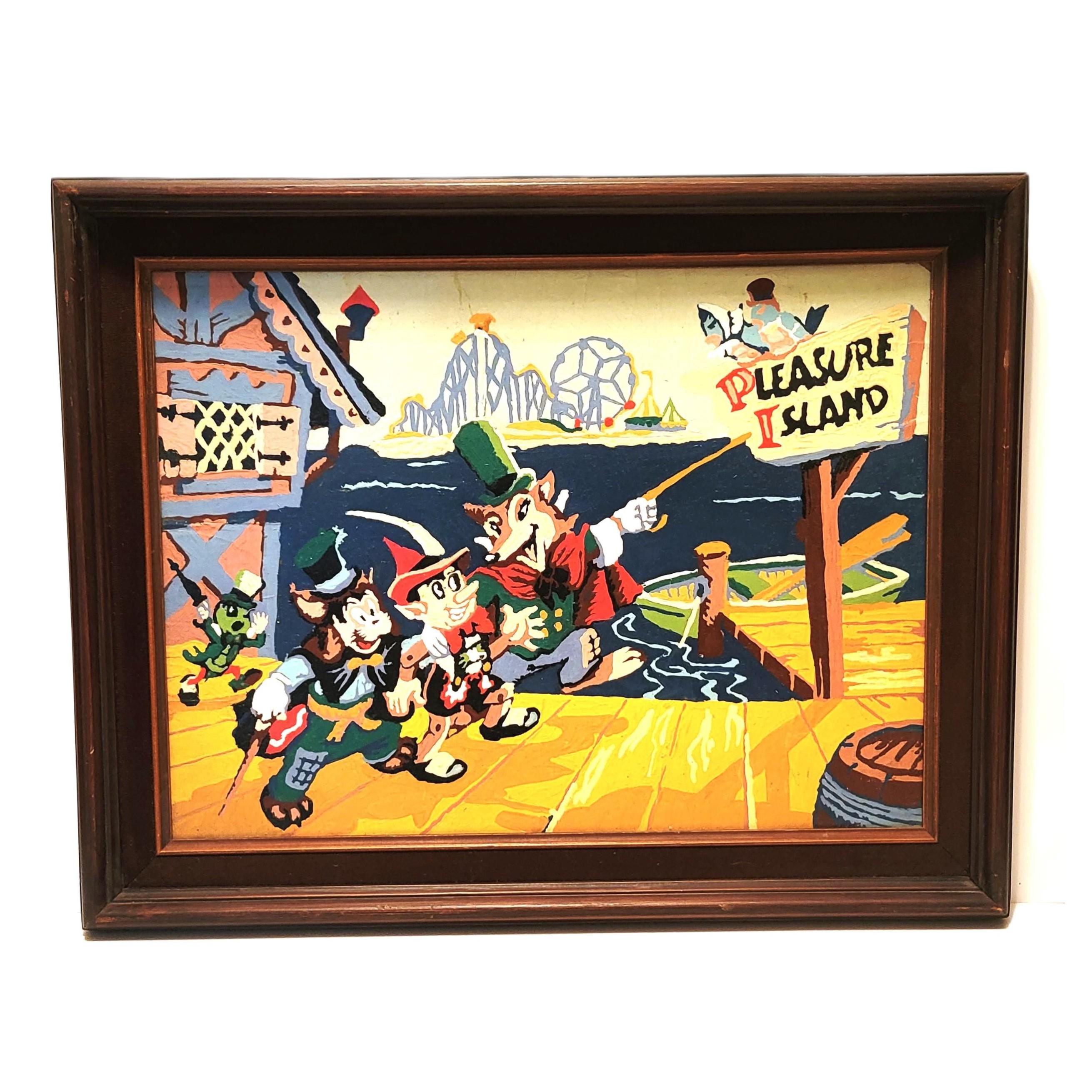 50s Disney Paint by Number Pinocchio at Pleasure Island 19x15 Wood