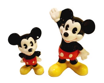 Vintage Mickey Mouse Porcelain Figurines Made in Japan 2pc