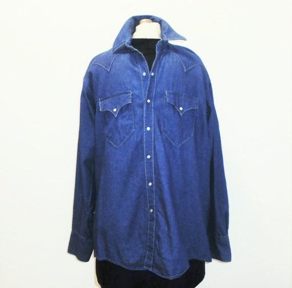 70s Jean Shirt Rockmount Denim Cowboy Shirt M