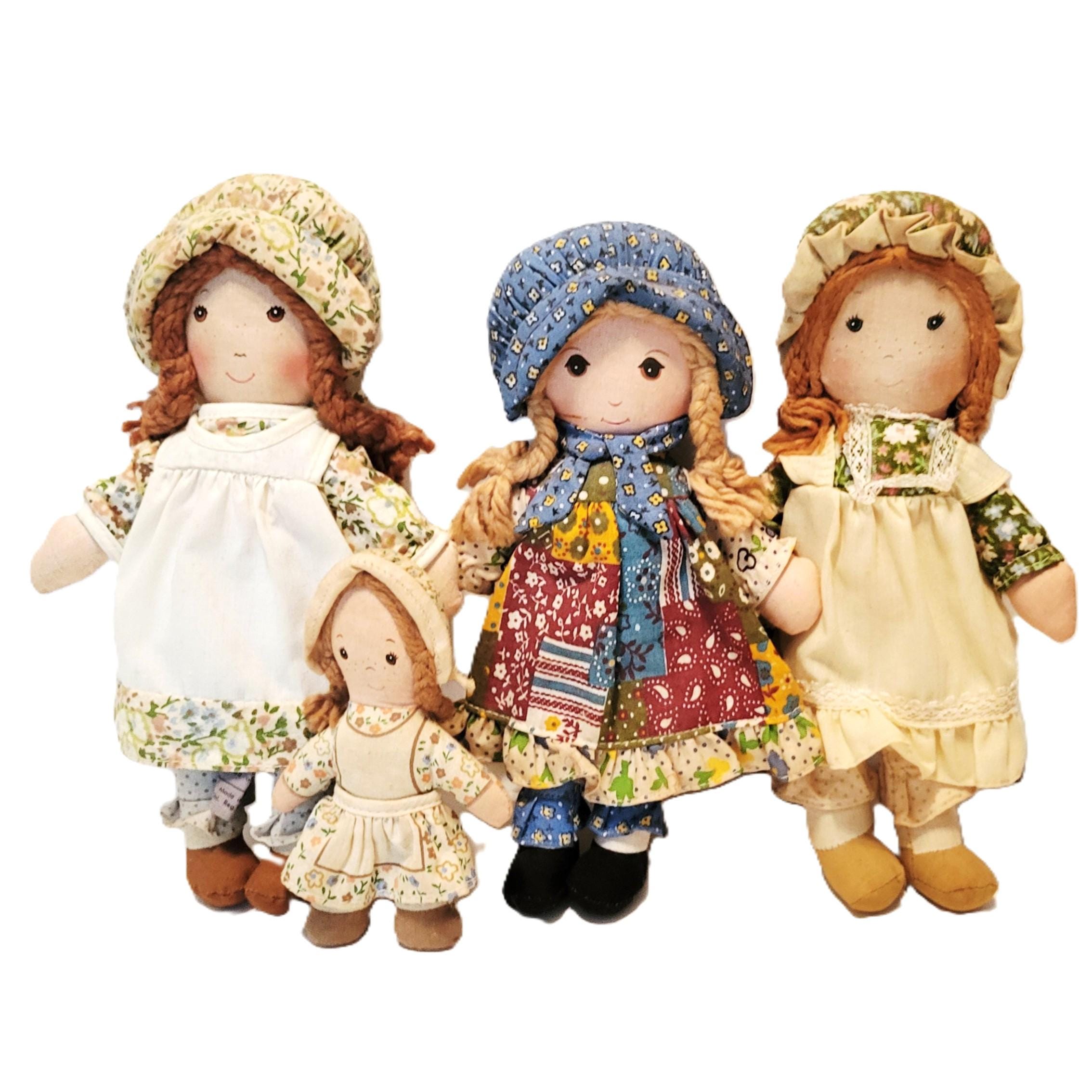 70s Holly Hobbie Rag Dolls 4pc Set with Heather and Amy 5" to 9" High