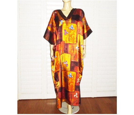 Vintage Caftan Dress Satin Caftan Loungewear OSFA