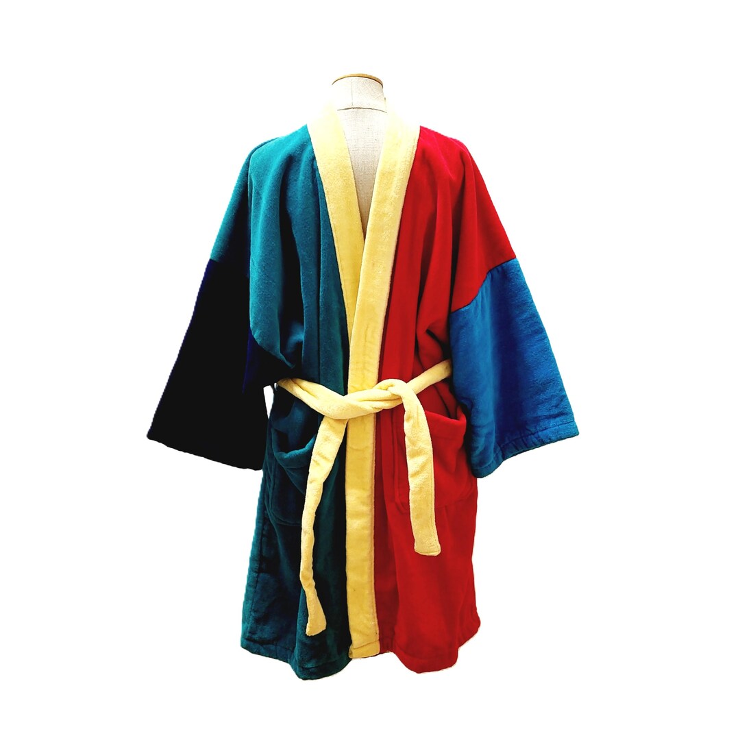 Vintage Mens Terry Robe by Caulfeild Multi Color Blocks OSFA - Etsy