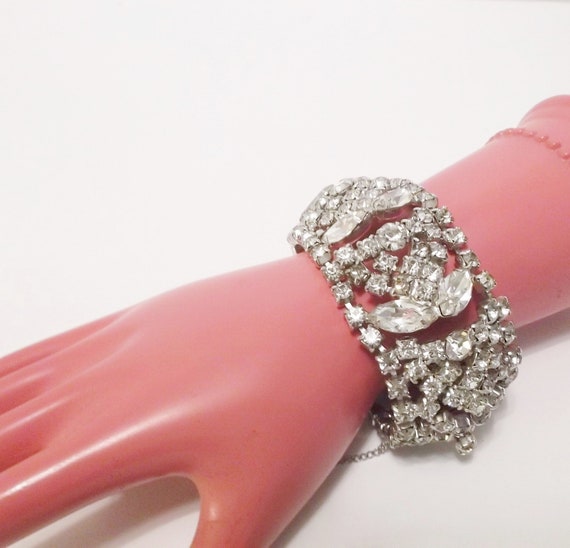 Vintage Bracelet 50s Kramer Rhinestone Wide Bracel