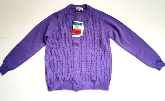70s Mauve Sweater Cable Knit Wool Cardigan Medium… - image 5