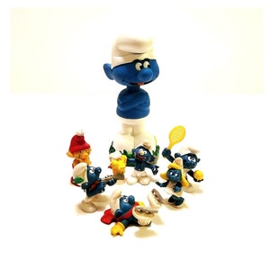 80s Smurfs Figures and Bobblehead with Empire Giggle Smurf 7pc