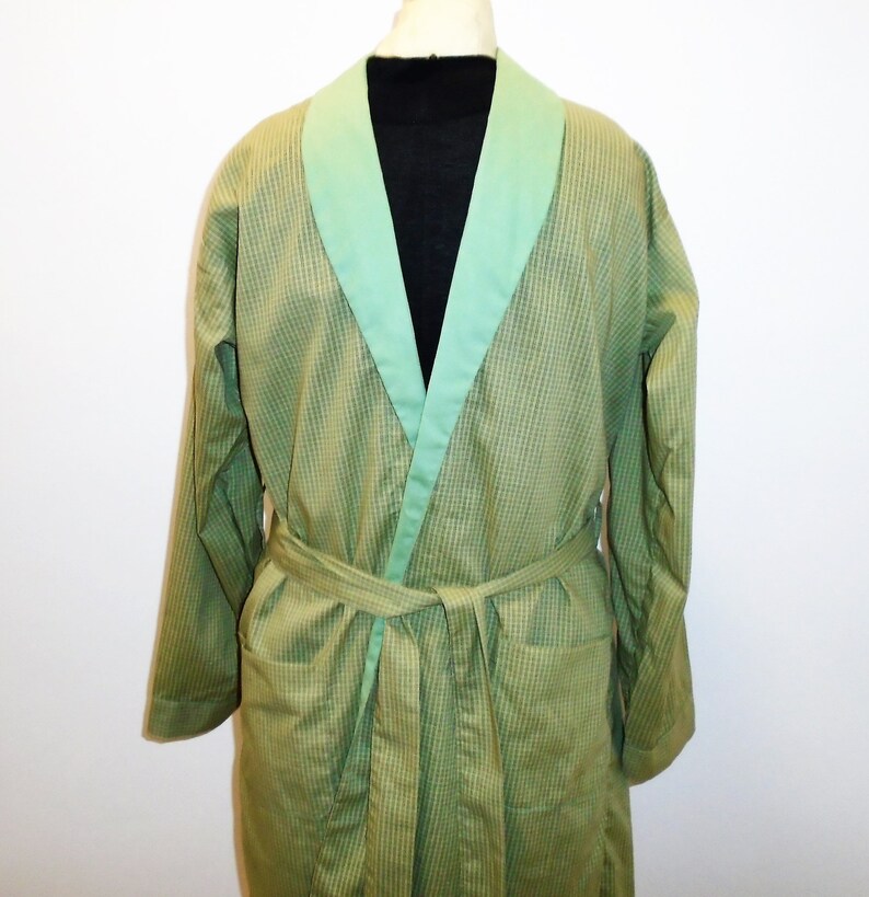 Vintage Mens Robe 70s Checkered Green Lounging Robe M Etsy