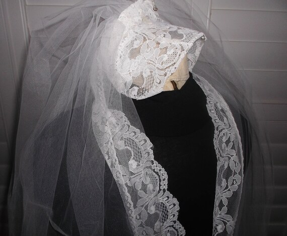 Vintage Wedding Veil Fingertip 70s Bridal Juliet … - image 3