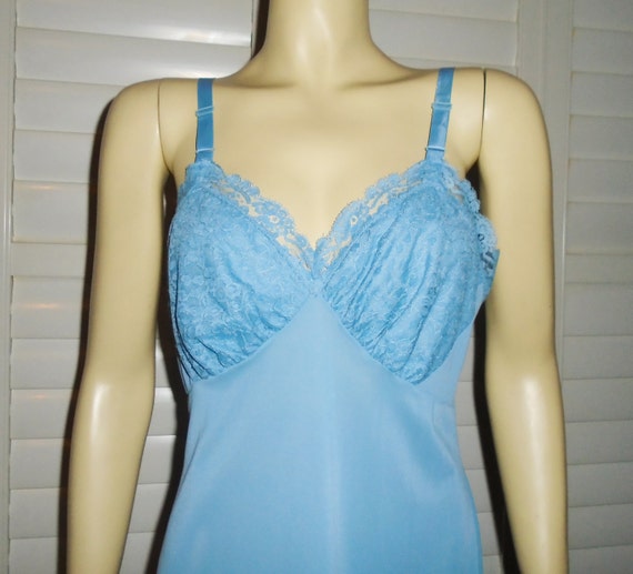 60s Blue Dress Slip French Maid Vintage Lace Slip… - image 2