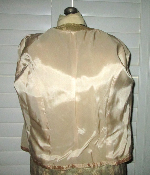60s Brocade Dress Gold and Cream Sheath with Matc… - image 8