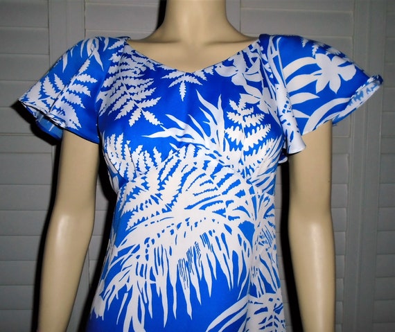 Vintage Hawaiian Dress 80s Pomare Blue Aloha Dres… - image 3