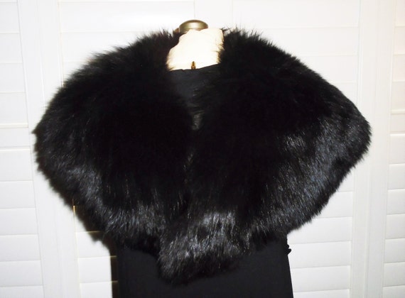 Vintage Black Fox Shawl Collar Fluffy Fox Capelet