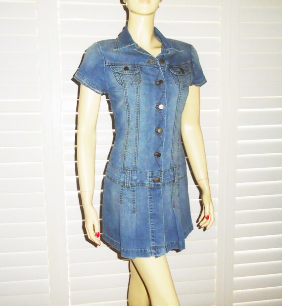 70s Lee Jeans Mini Dress Low Rise Denim 