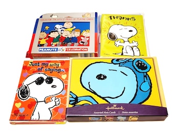90s Peanuts Lot Playing Card Decks in Tin and Snoopy Stationery 4pc