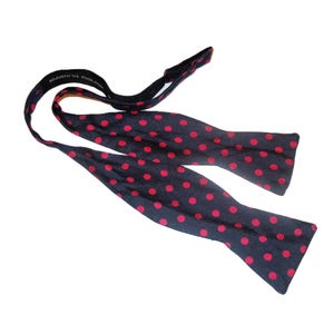 Vintage Silk Bow Tie Blue and Pink Polka Dots Self Tie