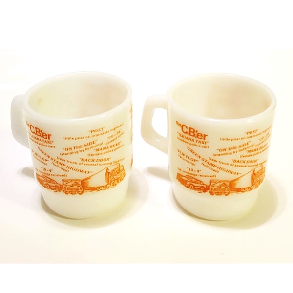 70s CBer Fire King Mugs Orange Trucker Coffee Cups Set of 2