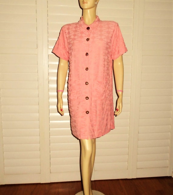 Vintage Short Robe Goldfish Pattern Chenille Coral