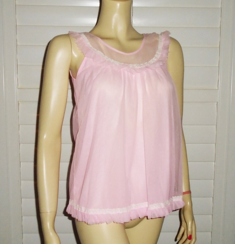 70s Babydoll Nightie Pink Short Nightdress S Etsy